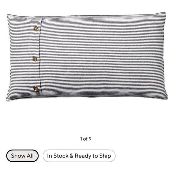 2 Pottery Barn King Wheaton Stripes Pillowcases with Button Closure - Picture 1 of 3